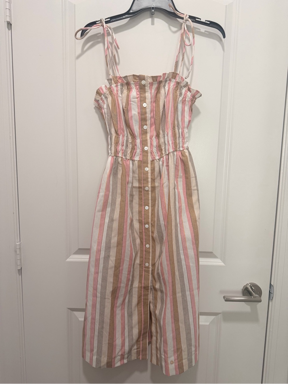 Hem & Thread Women’s Striped Button Front Sundress in Pink & Neutrals Size S NWT